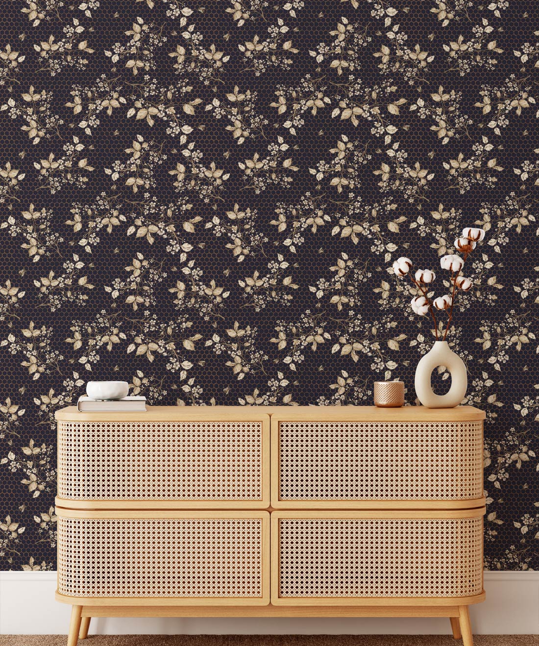 Bee Blossom Wallpaper, Navy