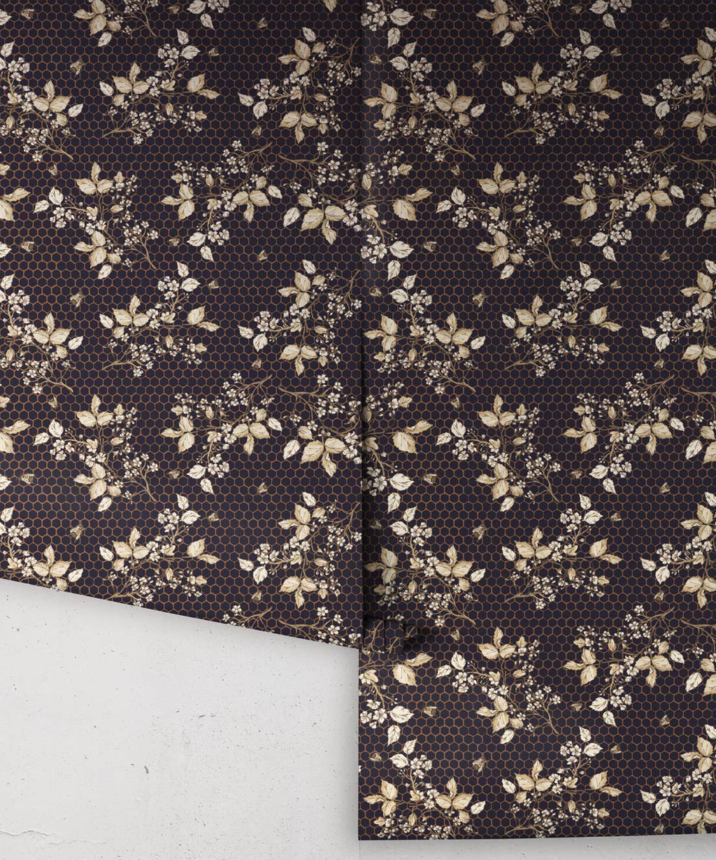 Bee Blossom Wallpaper, Navy