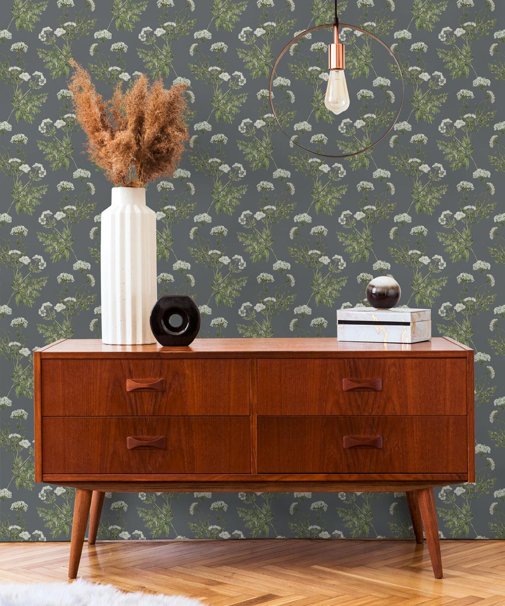Cicely Wallpaper, Slate grey