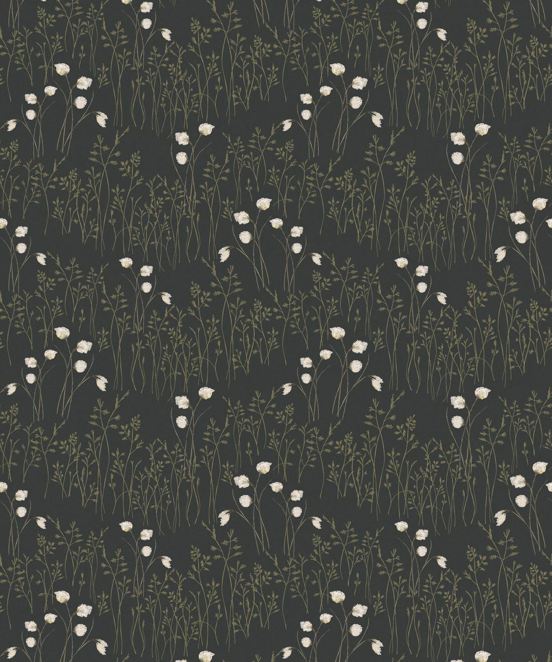 Cotton Grass Wallpaper, Forest Green