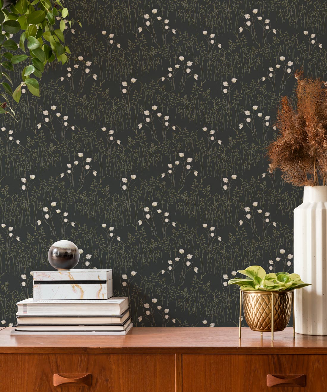 Cotton Grass Wallpaper, Forest Green