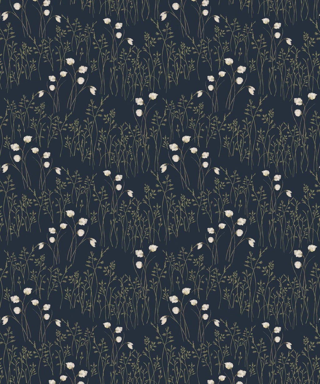 Cotton Grass Wallpaper, Indian Ink Blue