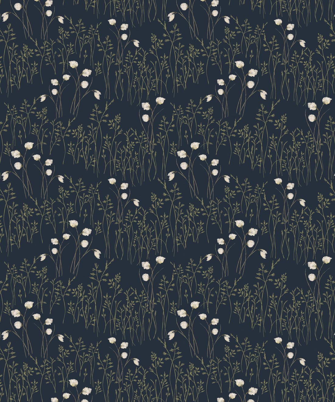 Cotton Grass Wallpaper, Indian Ink Blue