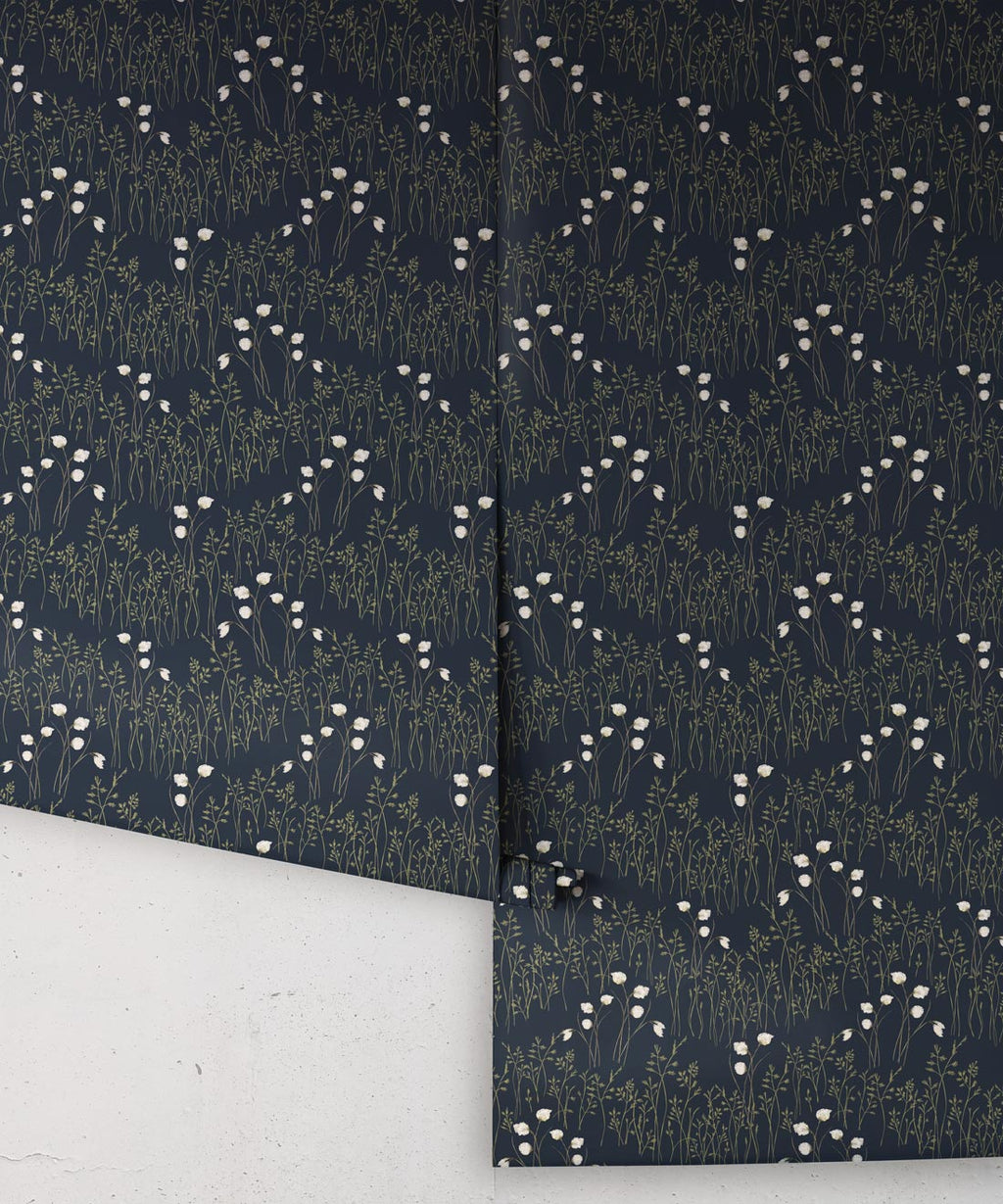 Cotton Grass Wallpaper, Indian Ink Blue