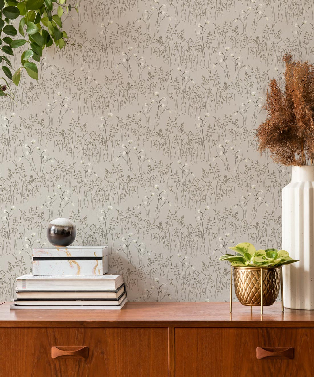 Cotton Grass Wallpaper, Light Clay