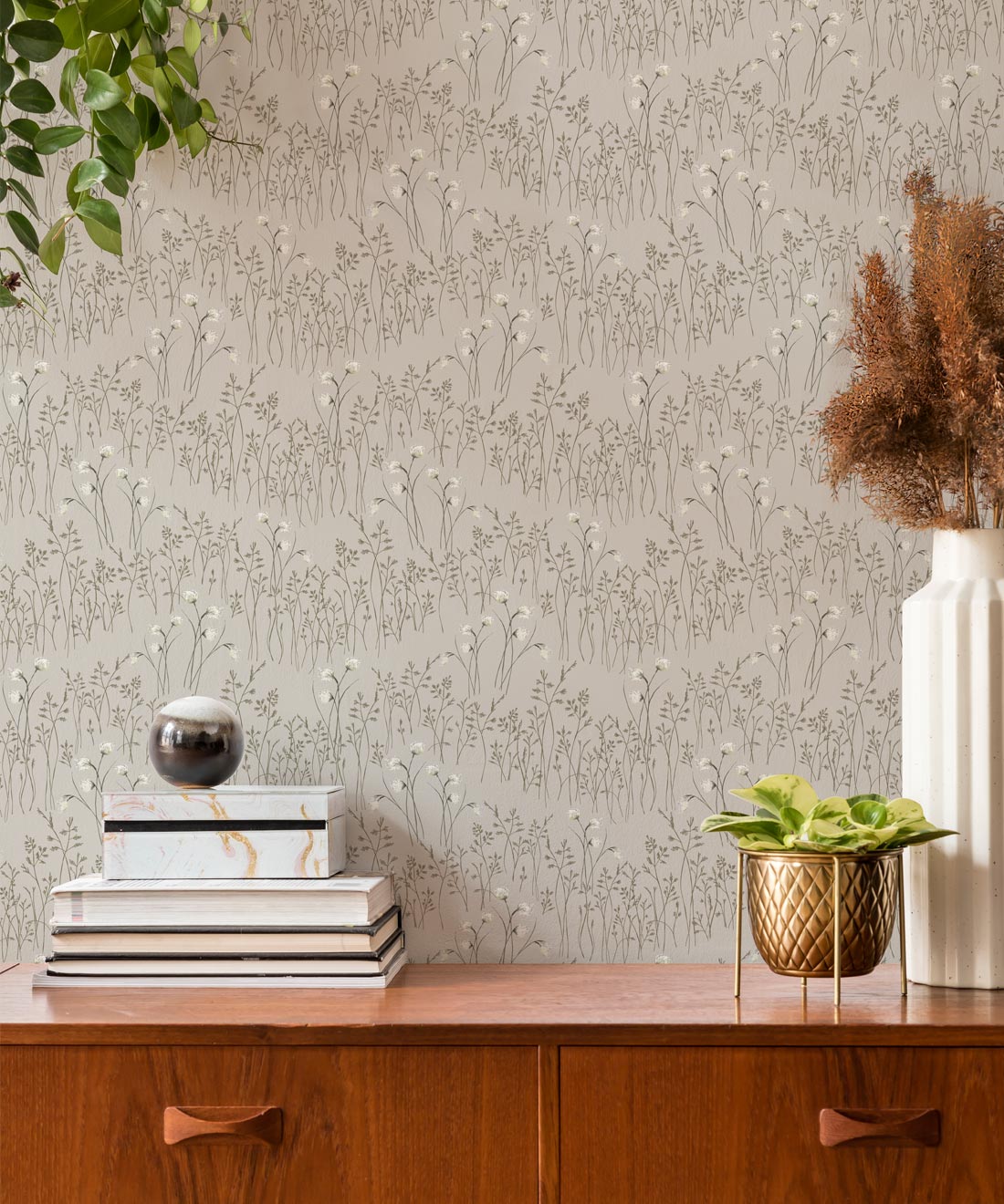 Cotton Grass Wallpaper, Light Clay