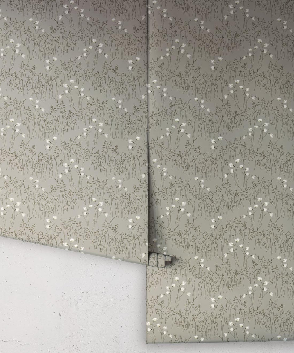 Cotton Grass Wallpaper, Moss Green