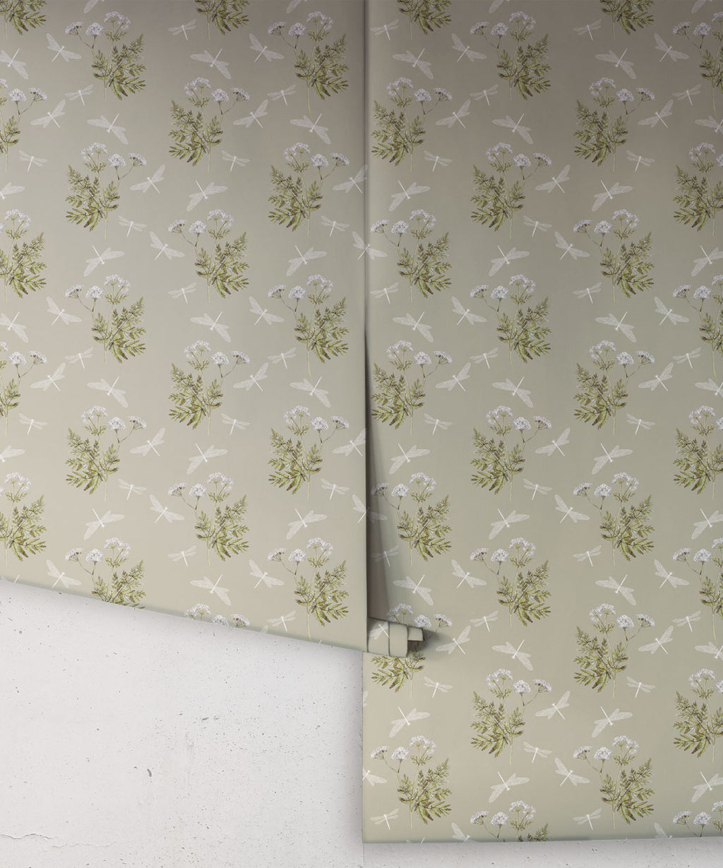 Dancing Mayfly Wallpaper, Moss Green