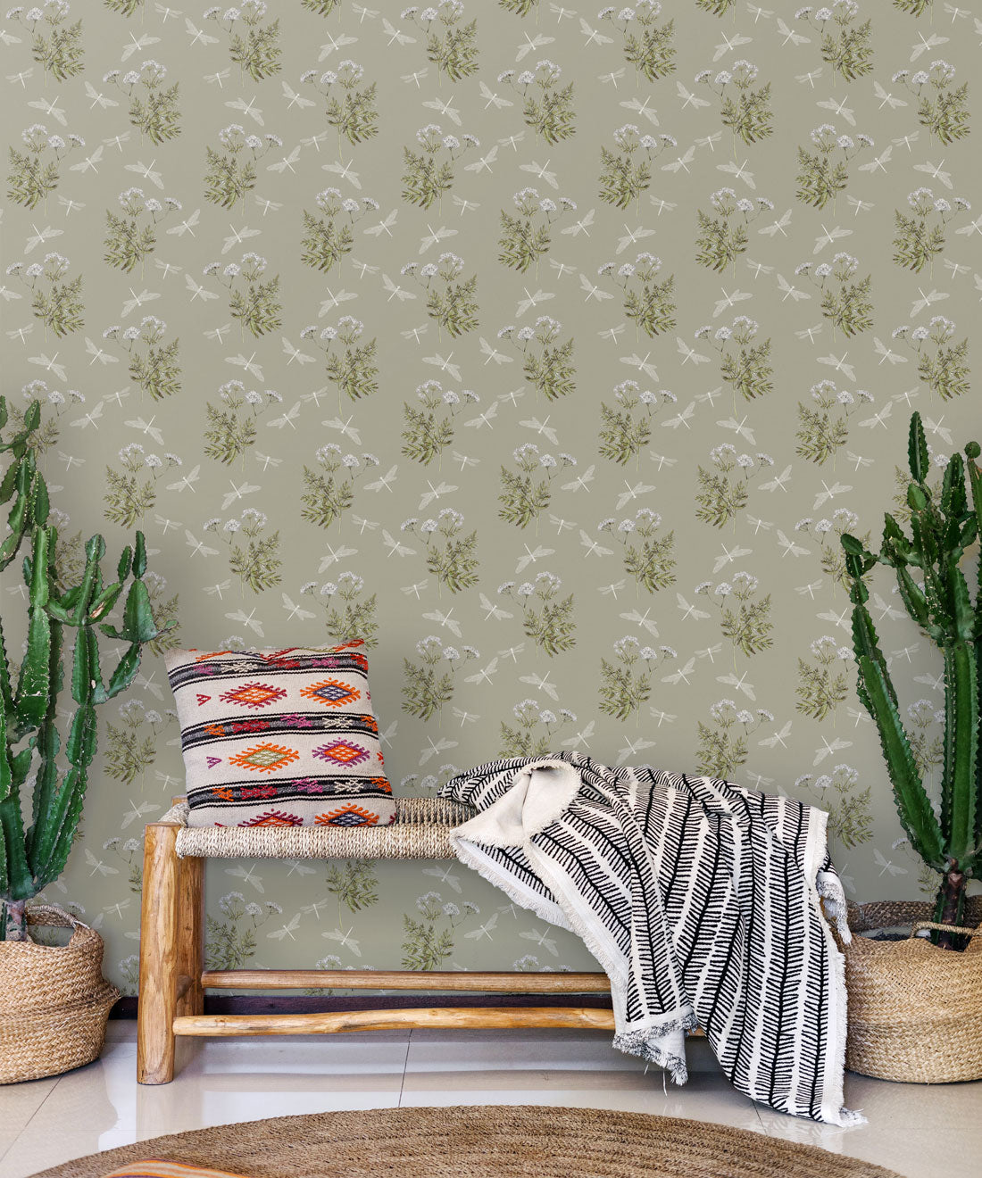 Dancing Mayfly Wallpaper, Moss Green