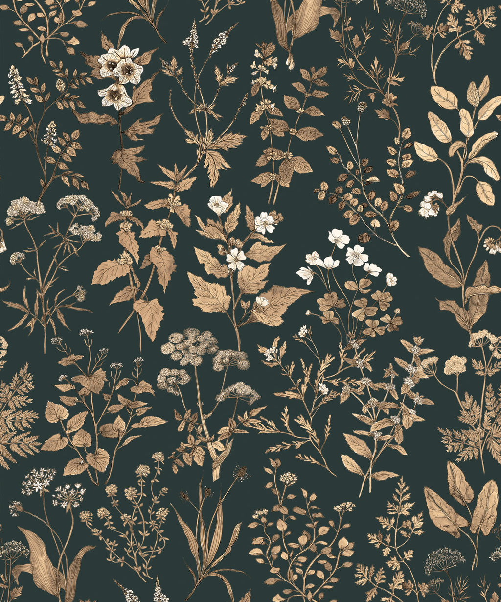 Herbarium Antique Wallpaper, Forest Green