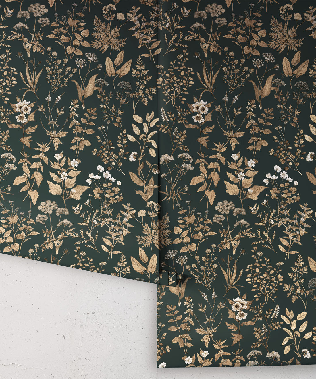 Herbarium Antique Wallpaper, Forest Green