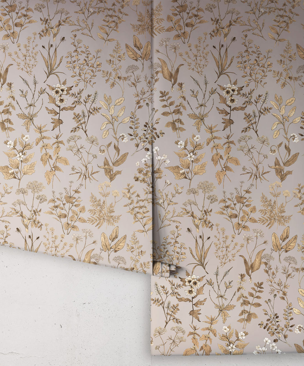 Herbarium Antique Wallpaper, Stone Grey