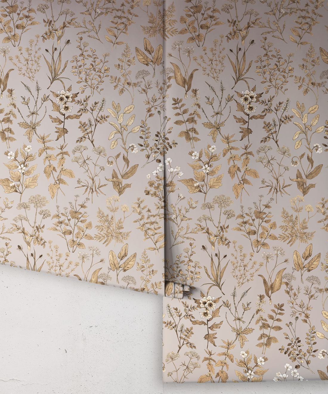 Herbarium Antique Wallpaper, Stone Grey