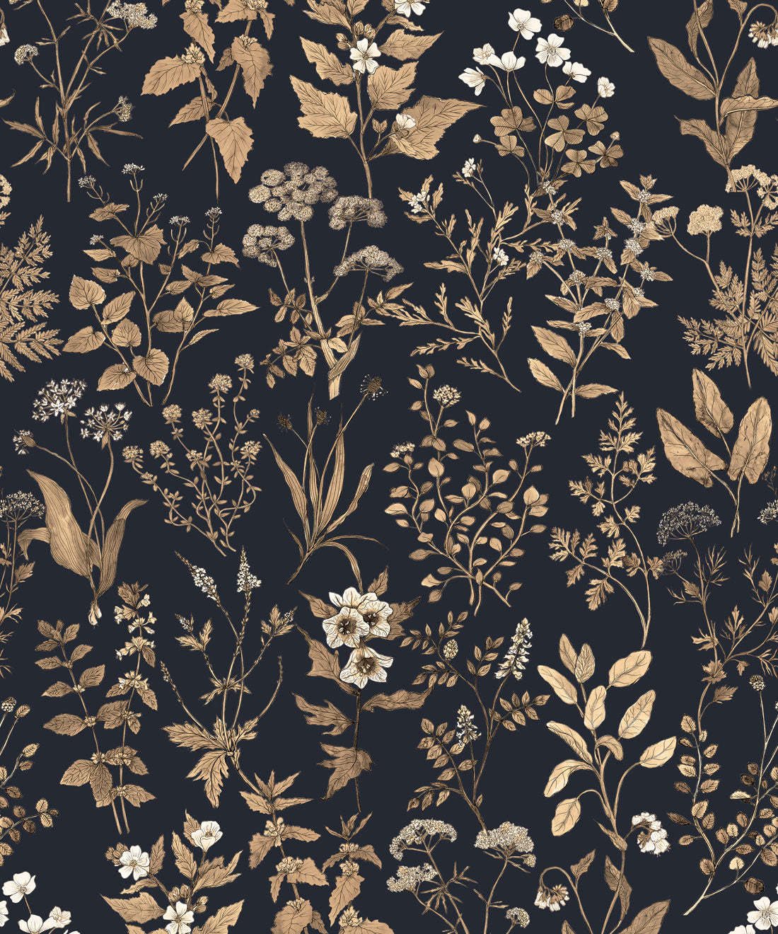 Herbarium Antique Wallpaper, Dark Navy