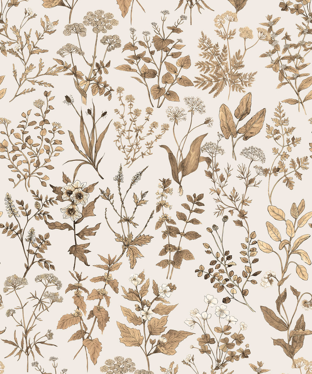 Herbarium Antique Wallpaper, Light Stone