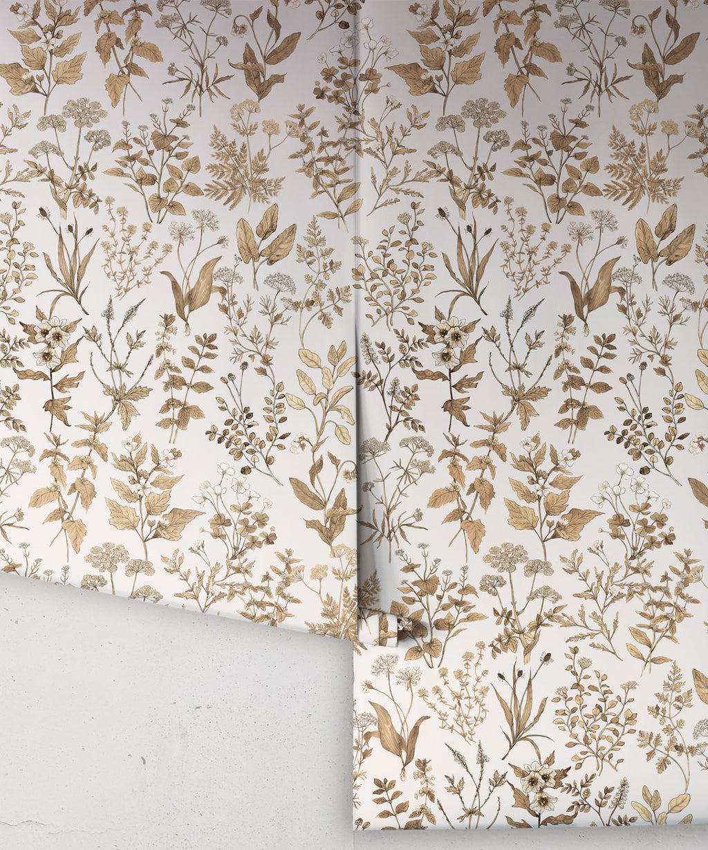 Herbarium Antique Wallpaper, Light Stone