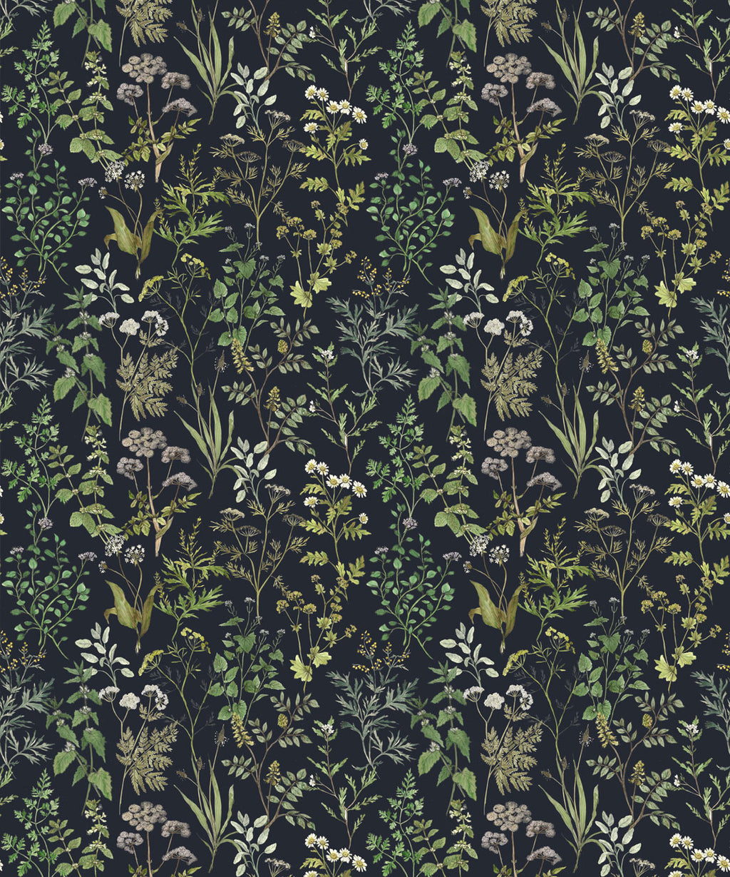 Garden Herbs Wallpaper, Dark Navy