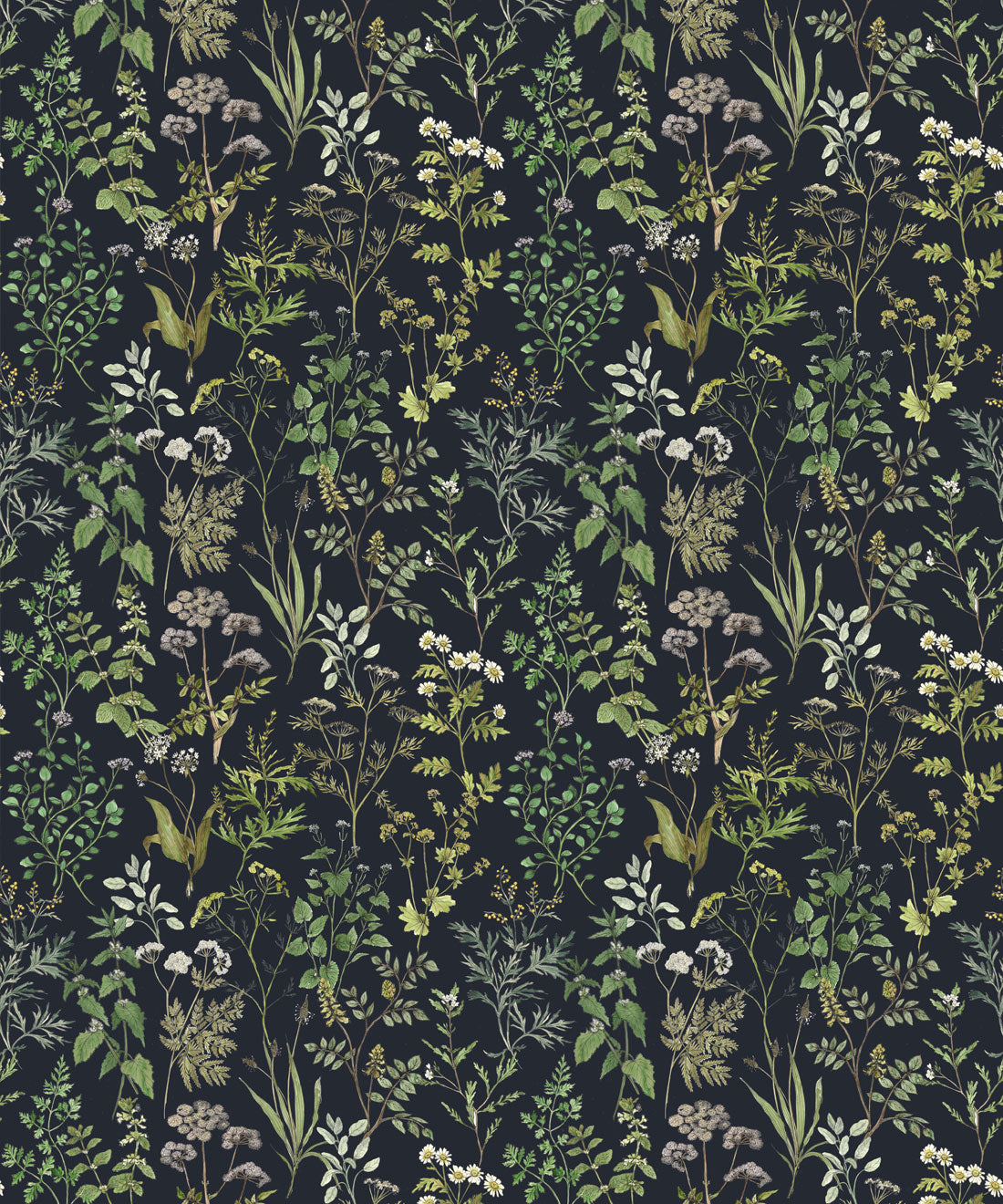 Garden Herbs Wallpaper, Dark Navy