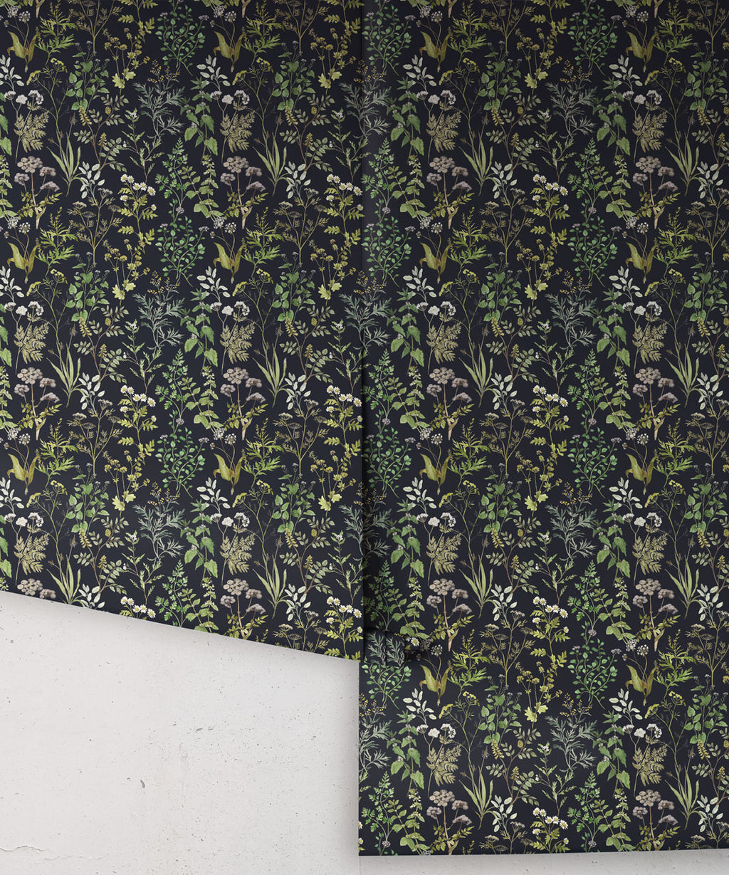 Garden Herbs Wallpaper, Dark Navy