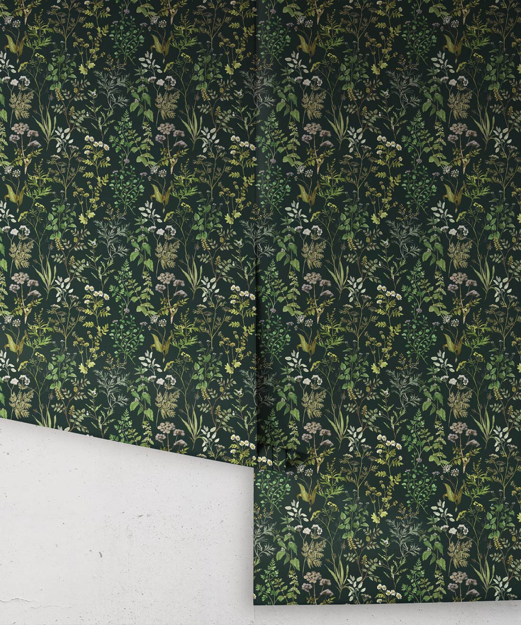 Garden Herbs Wallpaper, Forest Green