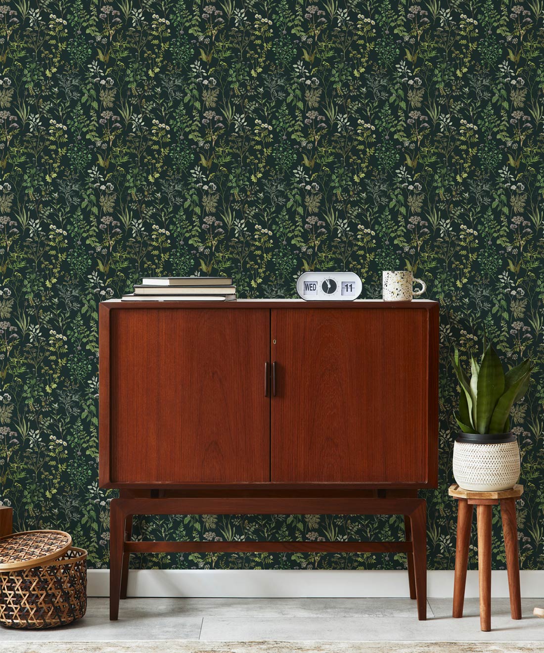 Garden Herbs Wallpaper, Forest Green