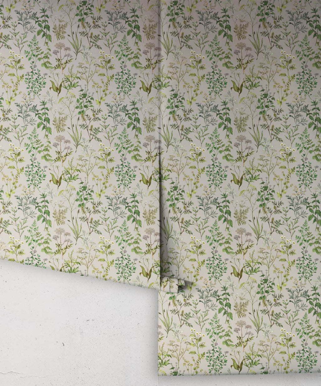 Garden Herbs Wallpaper, French Grey