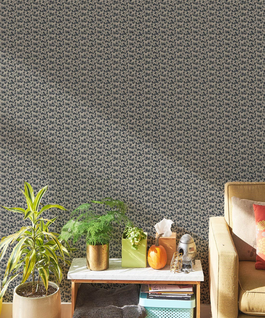 Seed Scattering Wallpaper, Stone & Navy