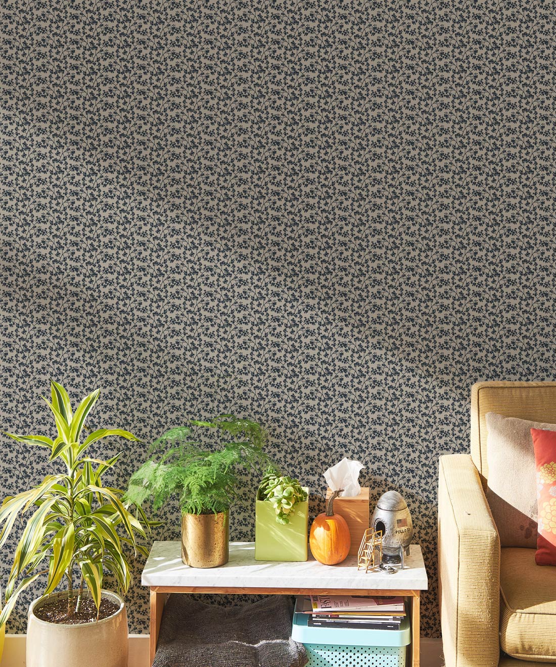 Seed Scattering Wallpaper, Stone & Navy