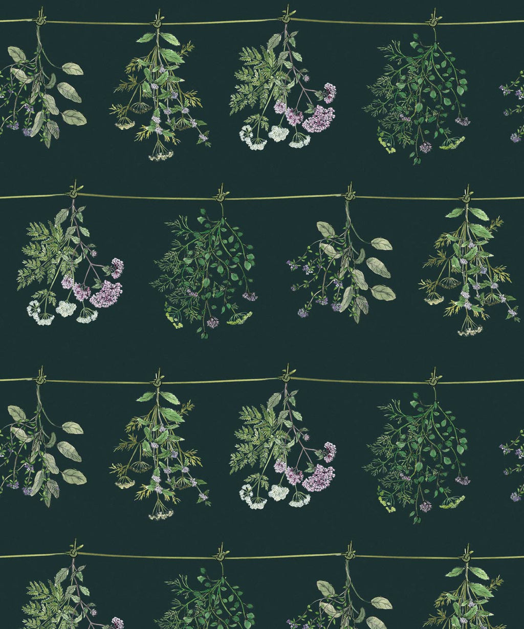 Dried Herbs Wallpaper, Forest Green