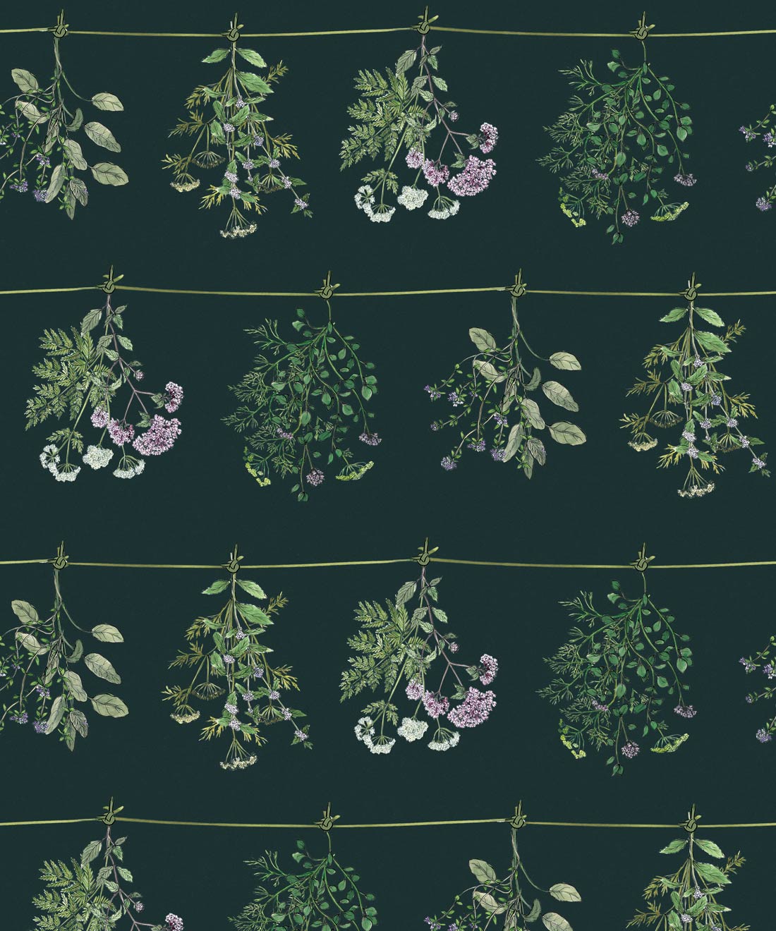 Dried Herbs Wallpaper, Forest Green