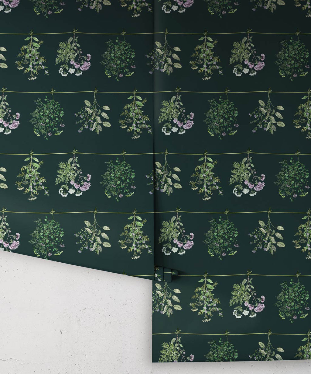 Dried Herbs Wallpaper, Forest Green