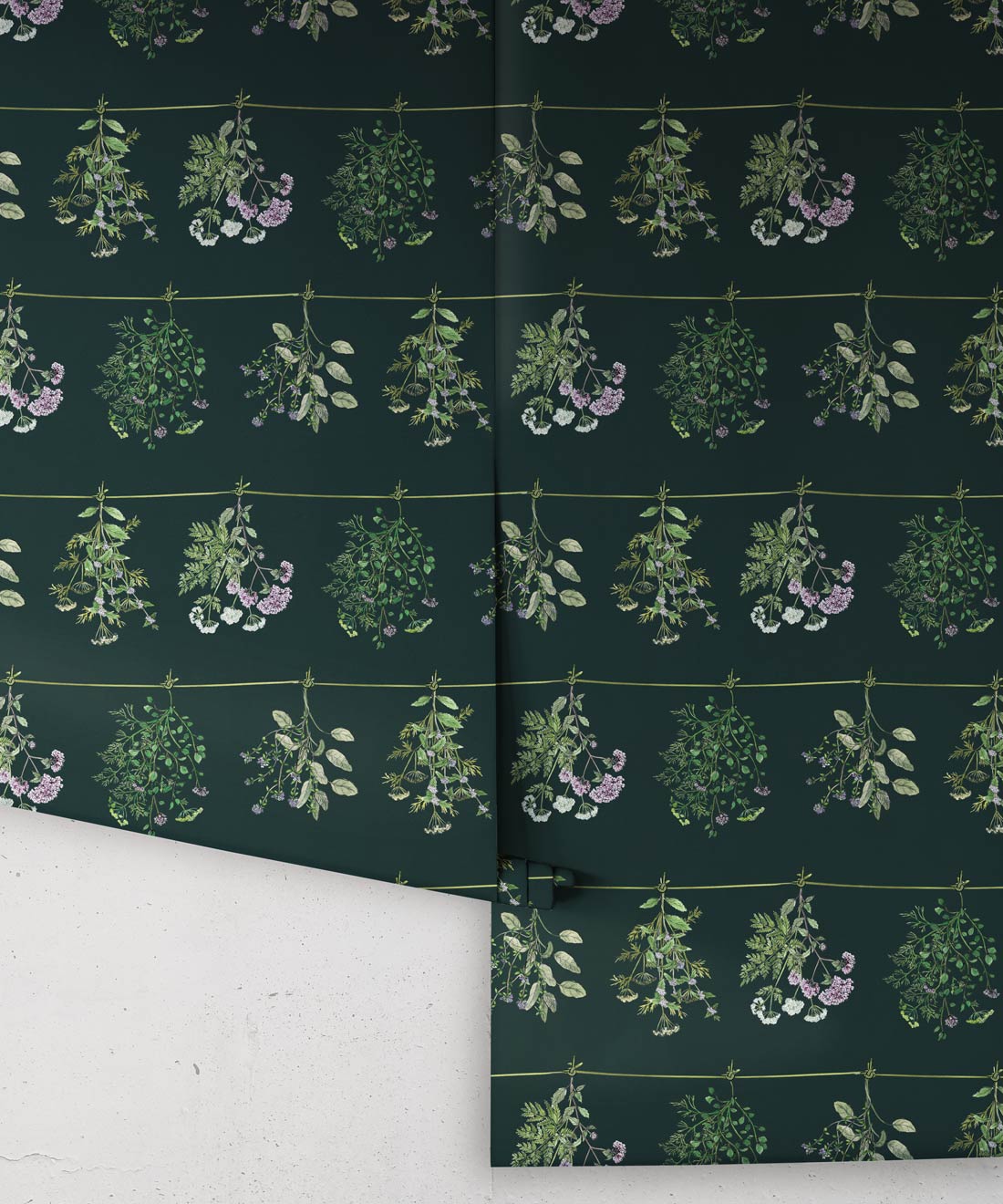 Dried Herbs Wallpaper, Forest Green