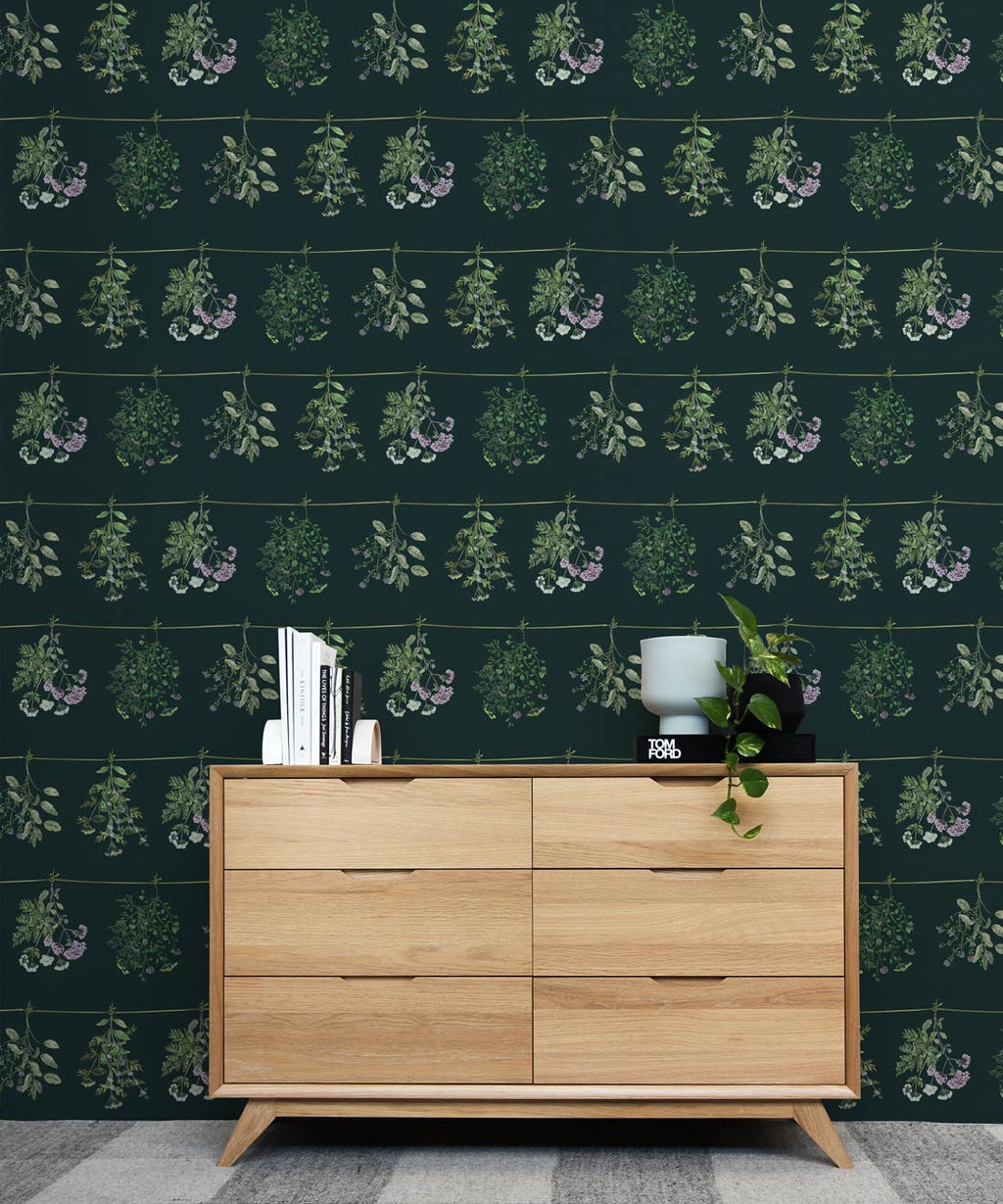 Dried Herbs Wallpaper, Forest Green