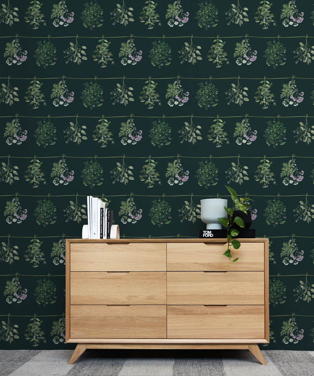 Dried Herbs Wallpaper, Forest Green