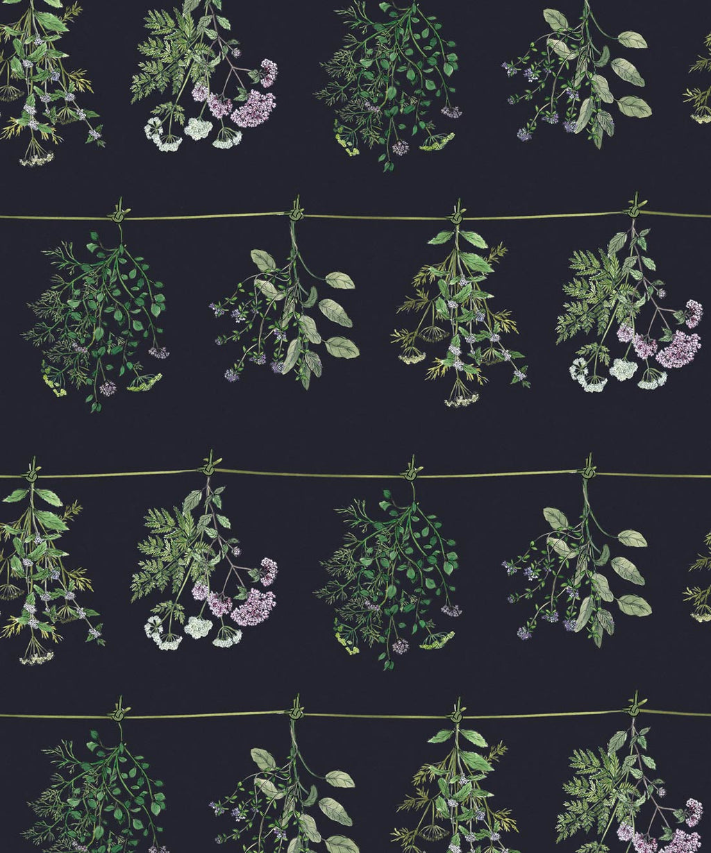Dried Herbs Wallpaper, Dark Navy