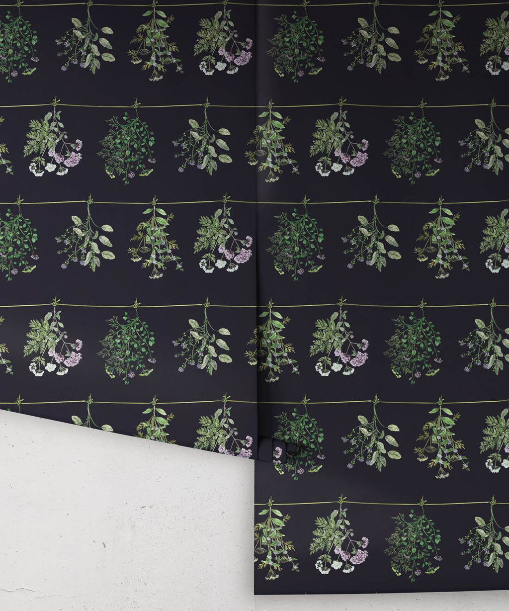 Dried Herbs Wallpaper, Dark Navy