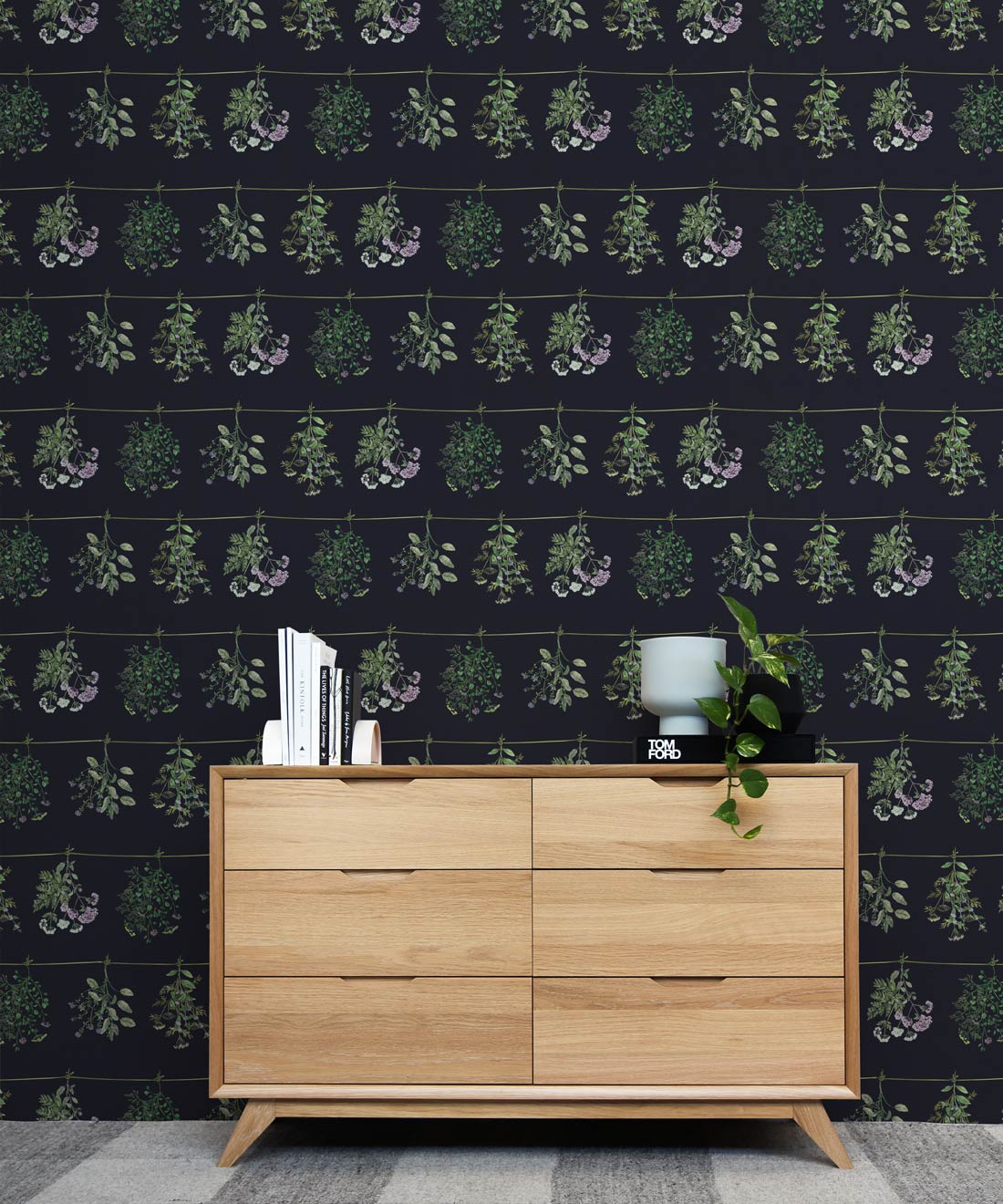 Dried Herbs Wallpaper, Dark Navy