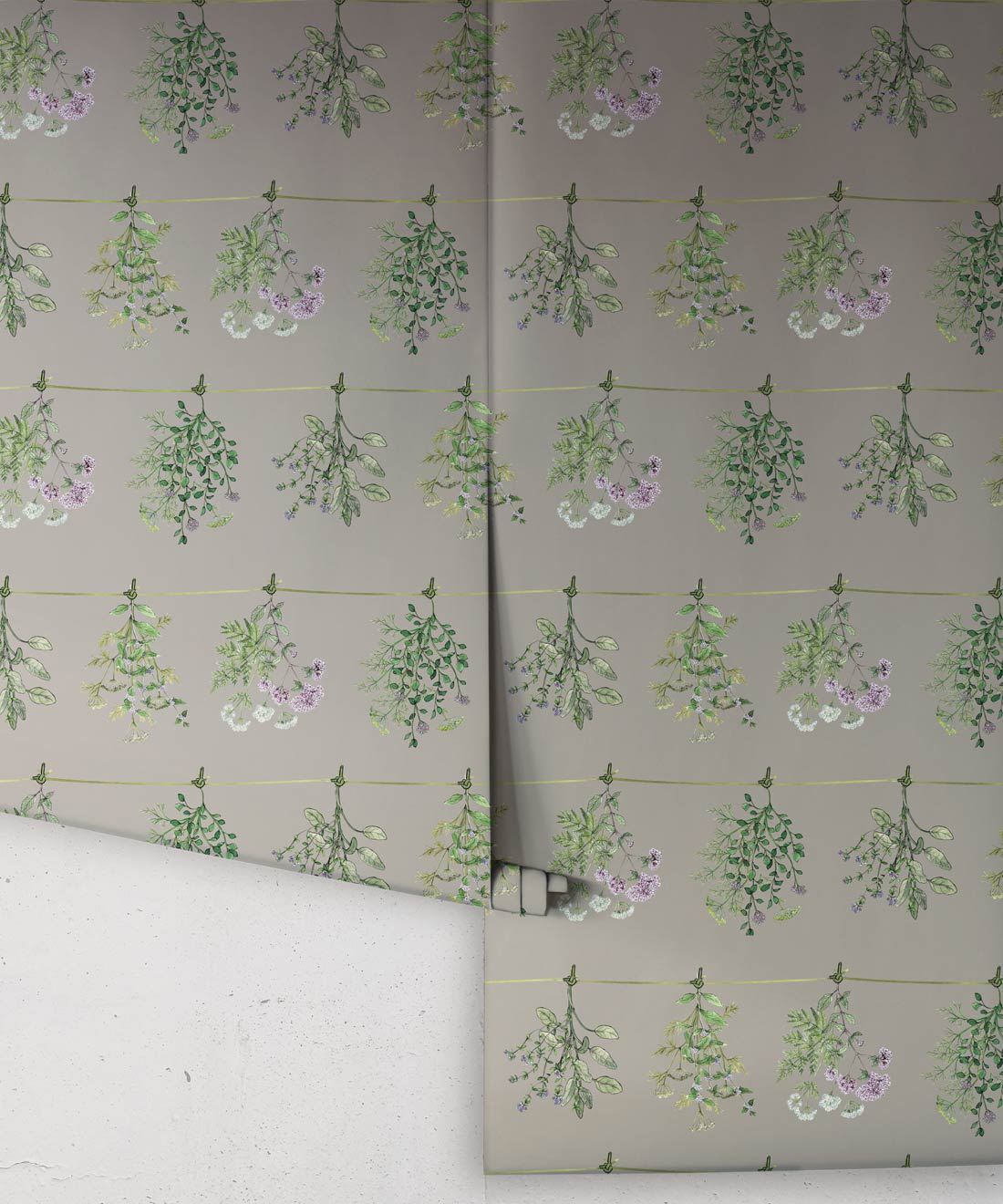Dried Herbs Wallpaper, Sage Grey
