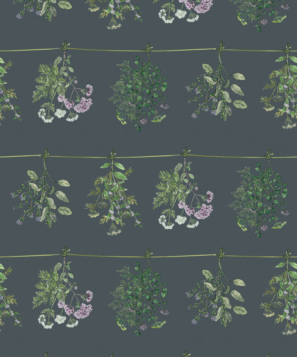Dried Herbs Wallpaper, Slate Gray