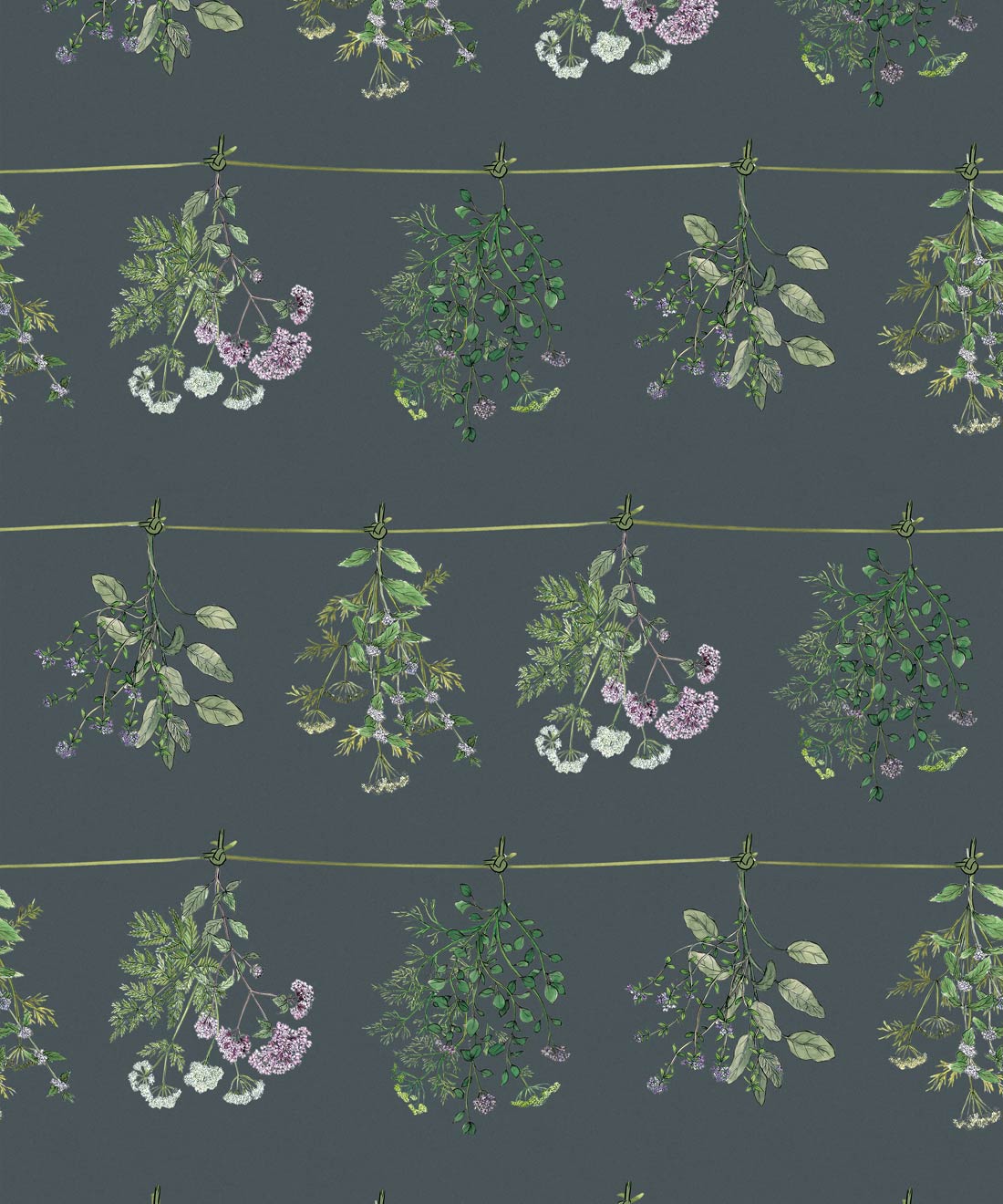 Dried Herbs Wallpaper, Slate Gray