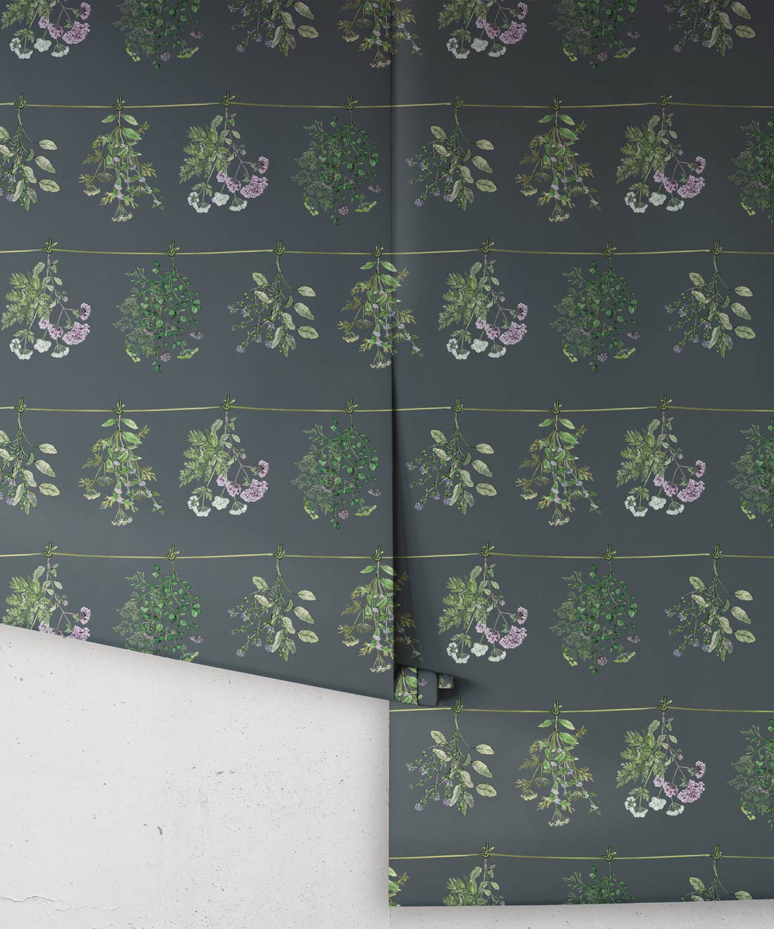 Dried Herbs Wallpaper, Slate Gray