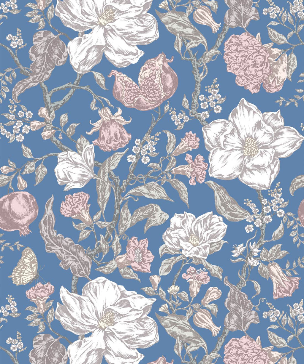 Magnolia Garden Wallpaper, Blue