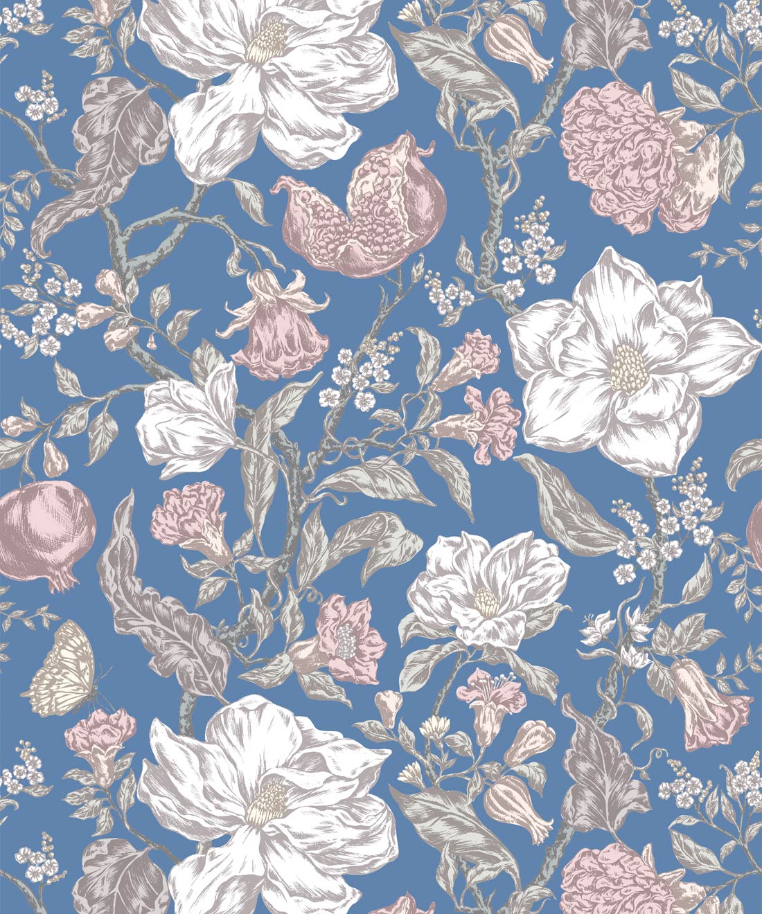 Magnolia Garden Wallpaper, Blue