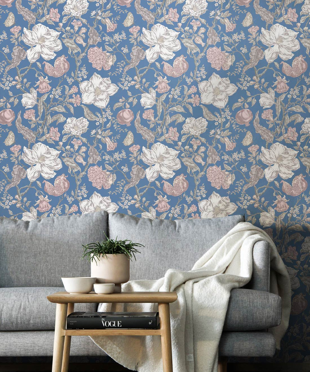 Magnolia Garden Wallpaper, Blue