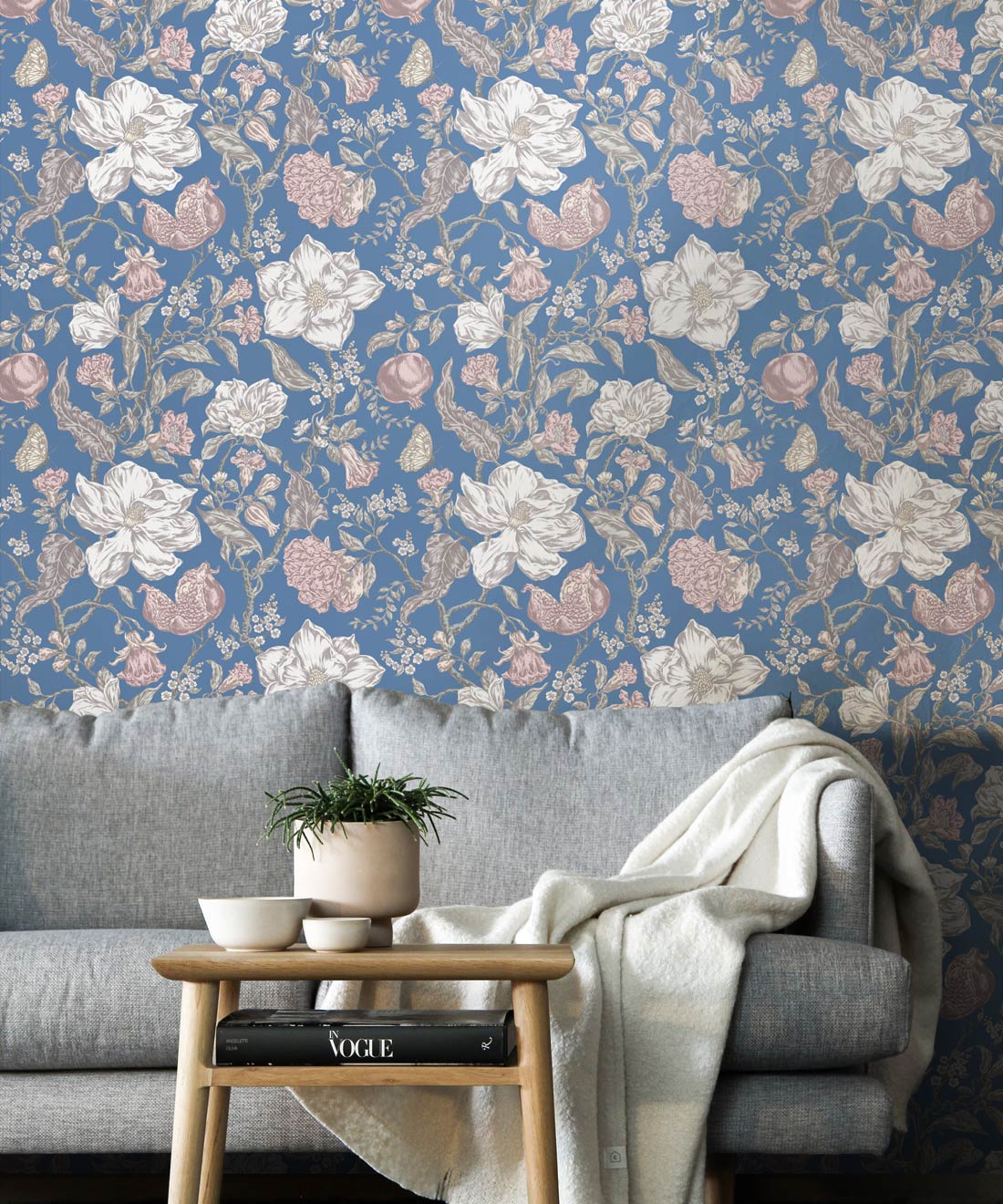 Magnolia Garden Wallpaper, Blue