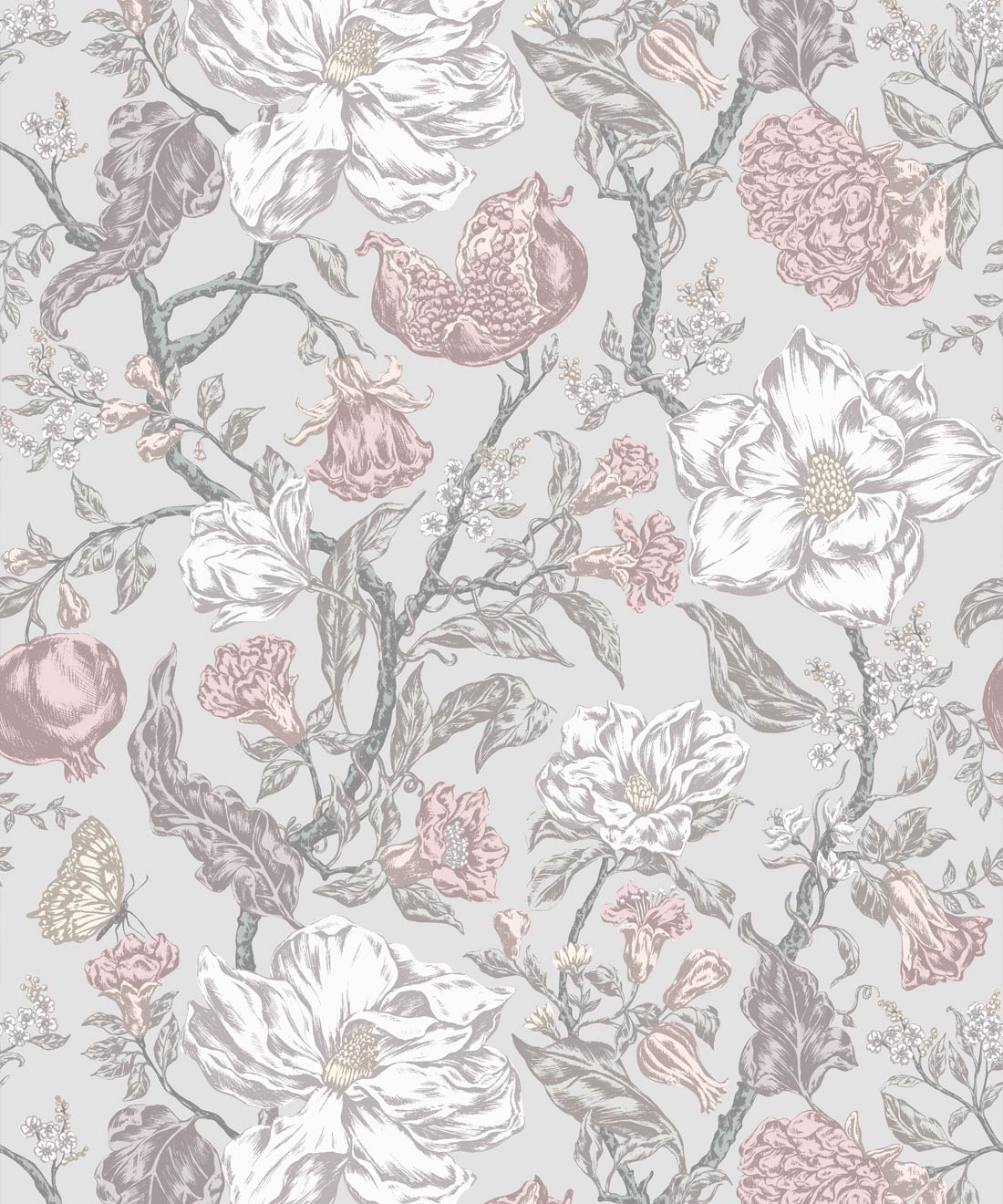 Magnolia Garden Wallpaper, Grey