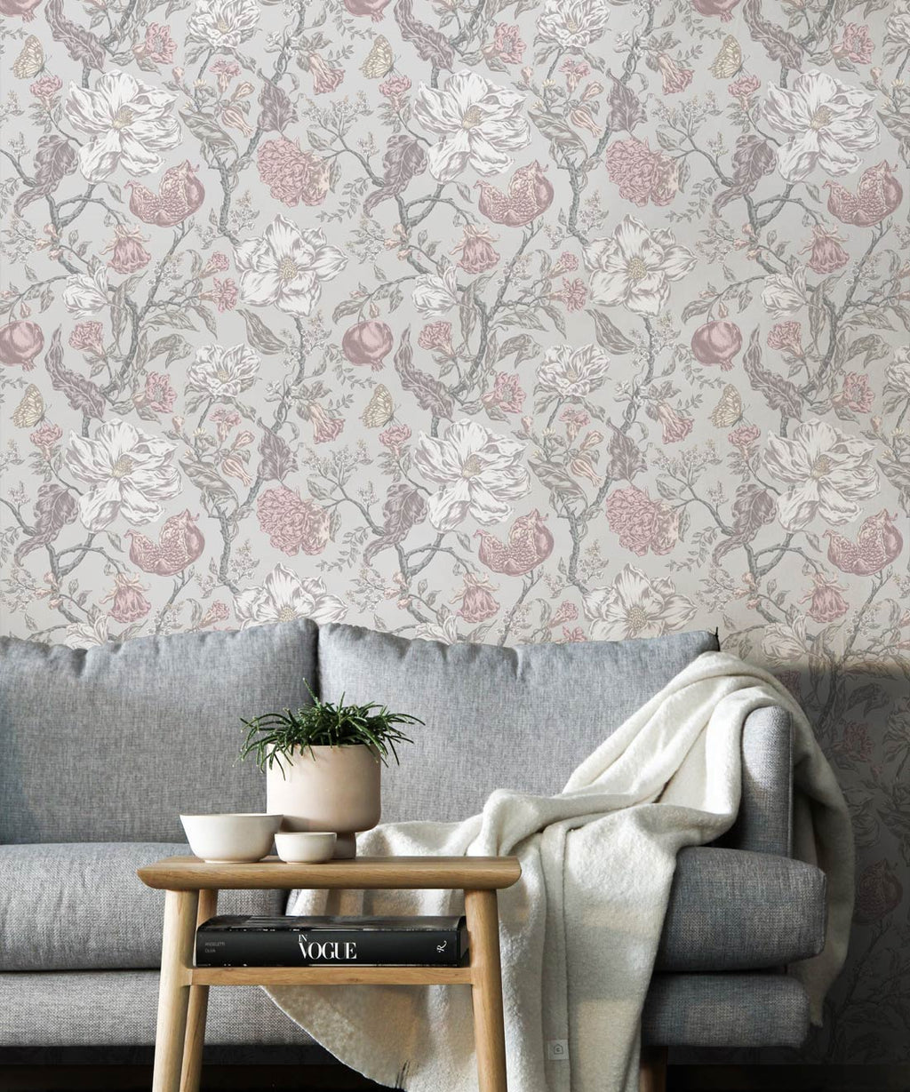 Magnolia Garden Wallpaper, Grey