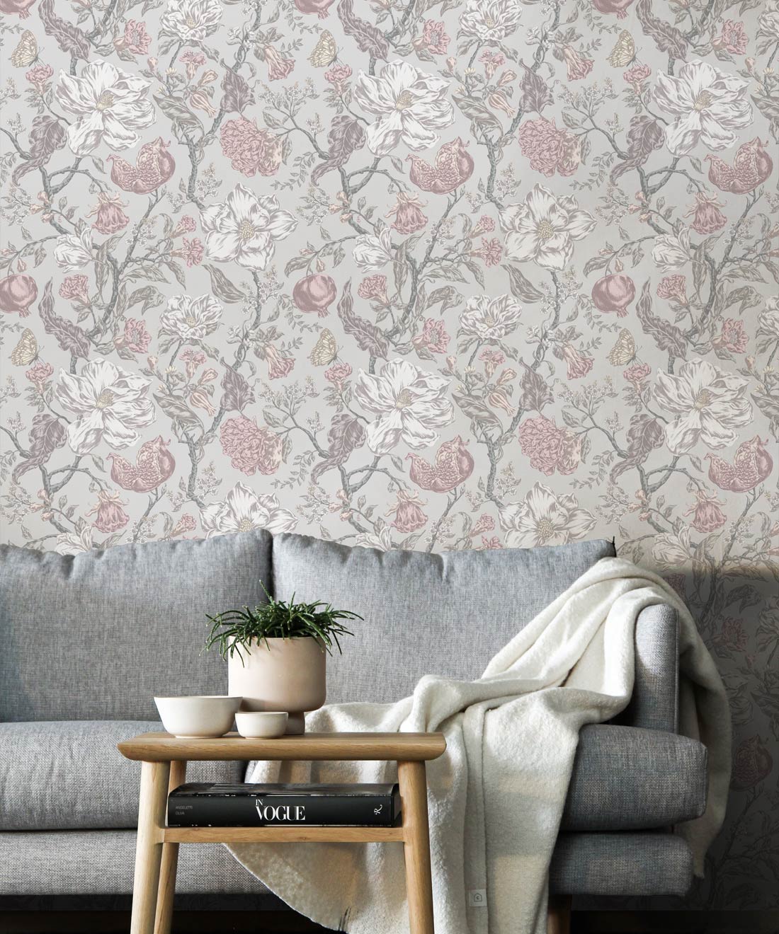 Magnolia Garden Wallpaper, Grey