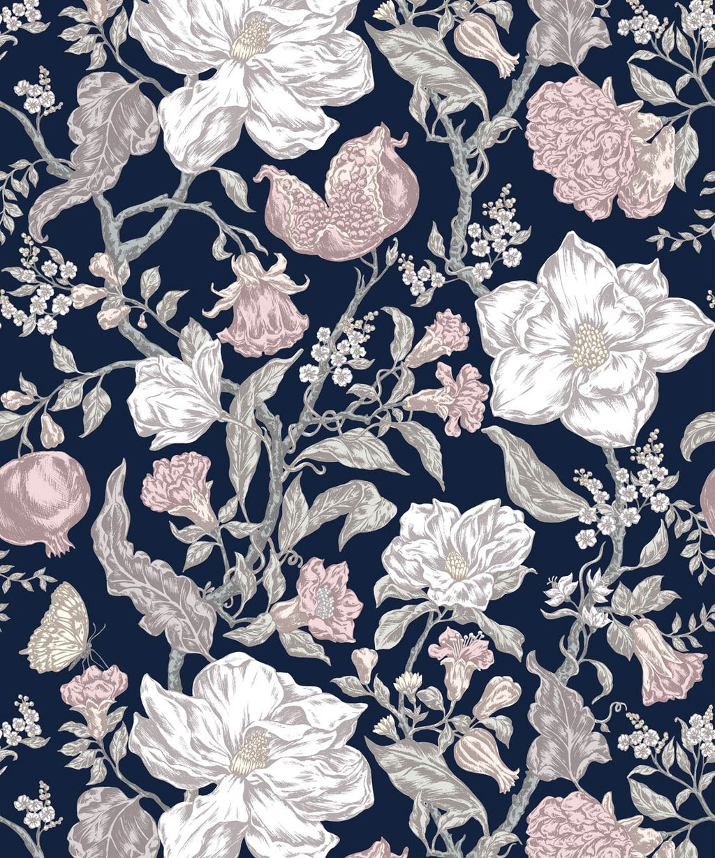 Magnolia Garden Wallpaper, Navy