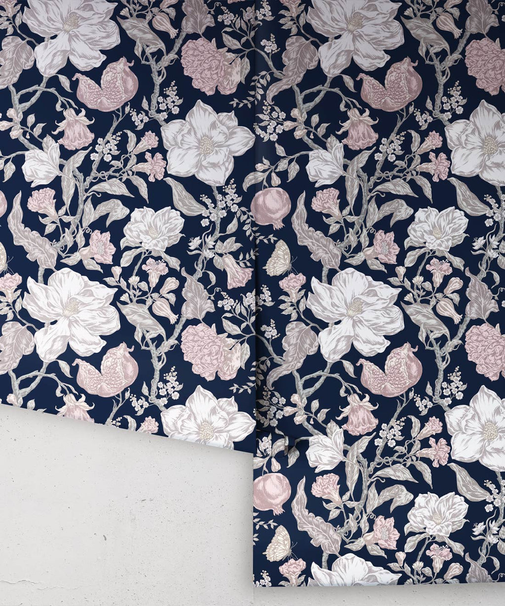 Magnolia Garden Wallpaper, Navy